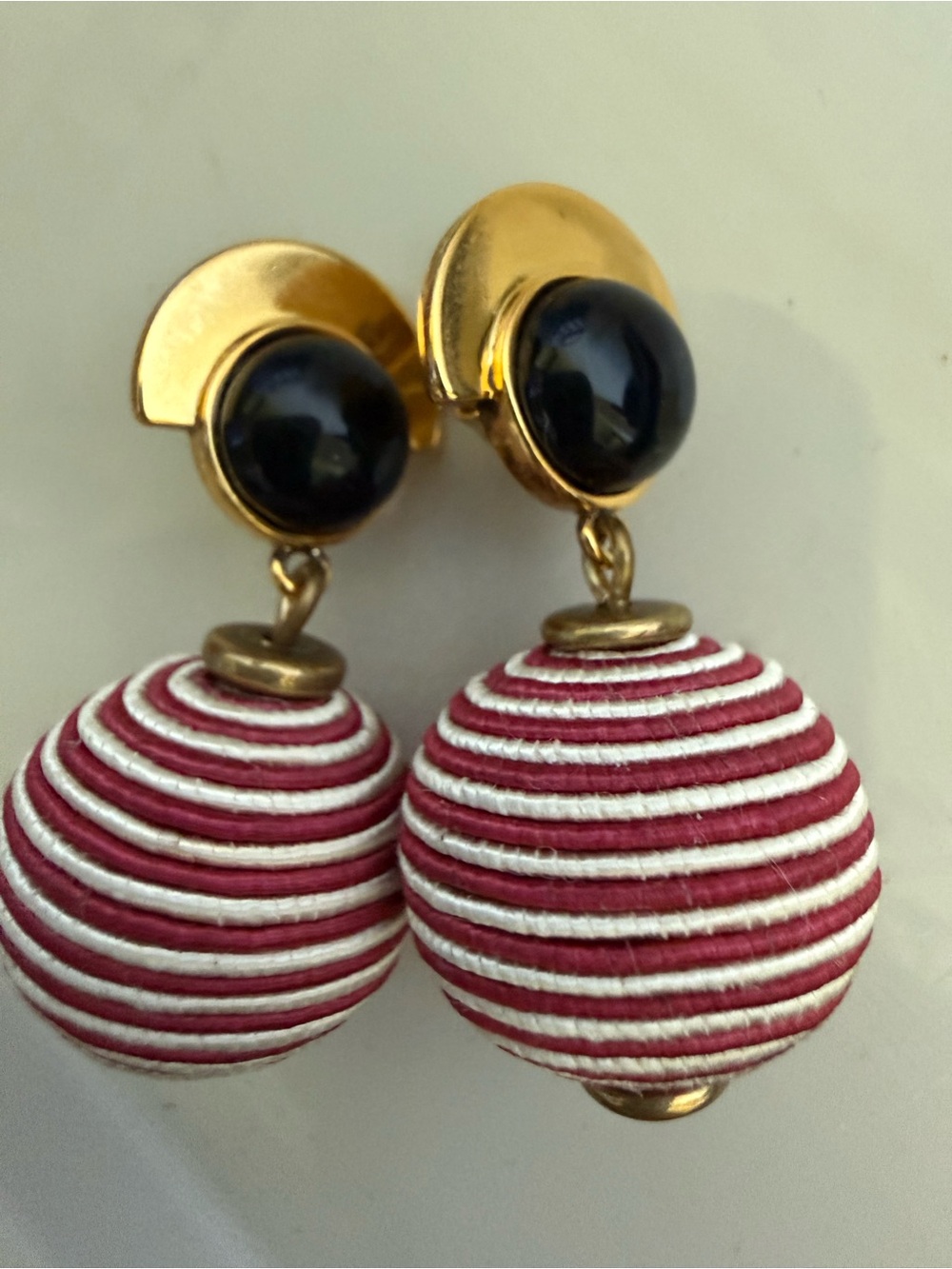 Lizzie Fortunato Gold-Tone Ball Drop Earrings with Red & White Striped Spheres
